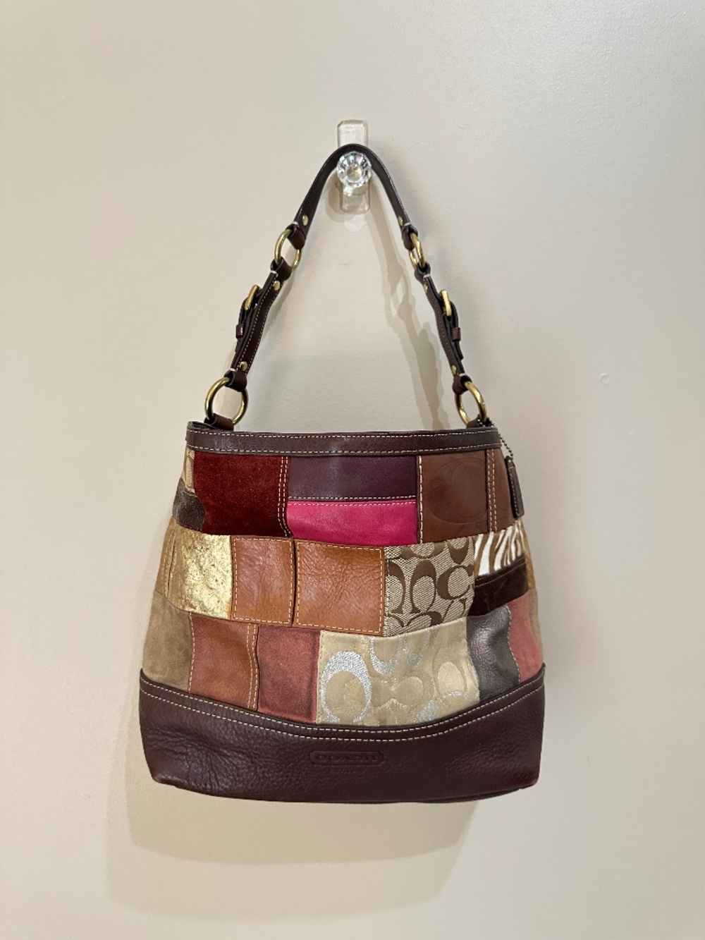 Vintage Rare Y2K COACH 10434 Holiday Patchwork Bag Leather Suede Signature Y2K